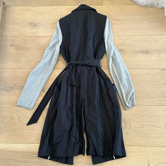 Gryphon Black Trench Coat with Grey Knit Sleeves - Picture 3 of 3